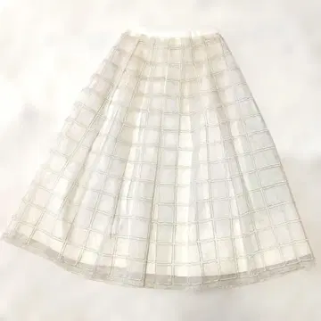 히로코코시노 자수 체크 무늬 플레어 스커트 큐프라 일본제