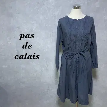 파드칼레 셔츠 원피스 플리츠 벨트 리본 블루 그레이 38