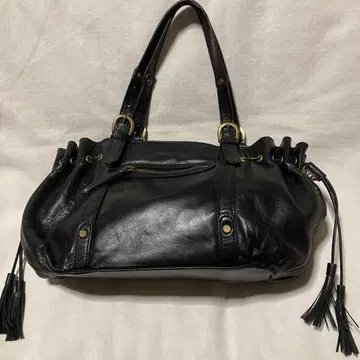 selvedge 셀비지 블랙 가죽 태슬 포함 핸드백 숄더