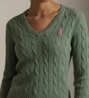 폴로 랄프로렌 인기 컬러 캐시미어 케이블 스웨터 V넥 핑크 포니