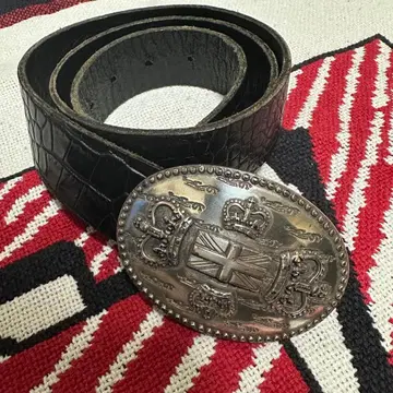 [레어] AMACA 가죽 벨트 악어 엠보싱 유니언 잭 버클