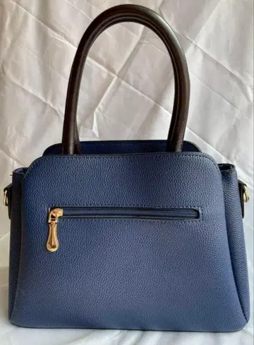 네이비 가죽 핸드백 기하학 패턴