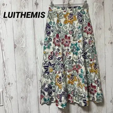 [루이테미스] 꽃무늬 롱 스커트 올 패턴 자수 화려한 린넨 M