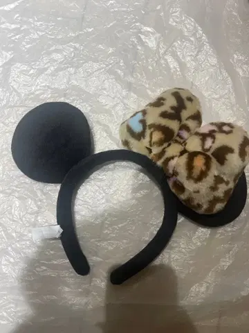 레오파드 무늬 리본 미니 머리띠