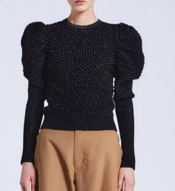 택 포함 새상품 더블 스탠다드 Sov. 퍼프 슬리브 라메 니트