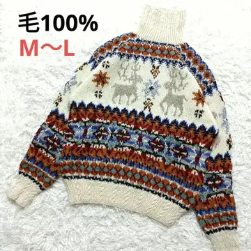 노르딕 무늬 터틀넥 스웨터 니트 하이넥 모 100% M~L