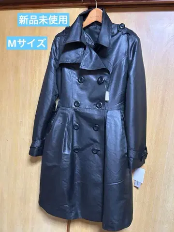 [ 미사용 새상품 ] 합성 피혁 트렌치코트 블랙 ( 광택 있음 )