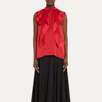 sacai 사카이 프릴 하이넥 새틴 쉬폰 블라우스