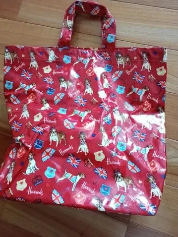 레어 Harrods 토트백 빨간색 강아지 패턴