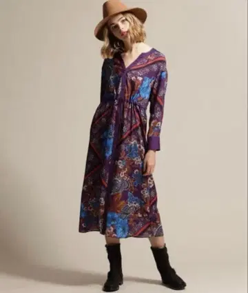 그레이스 콘티넨탈 보타니컬 스카프 원피스 38 퍼플