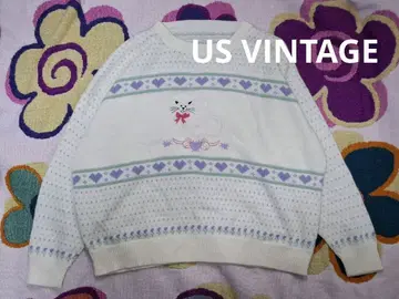 US 빈티지 팬시 고양이 파스텔 스웨터 니트 스팽클