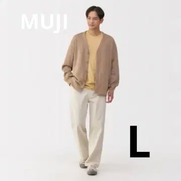 MUJI/무인양품 신사 이중 편직 V넥 가디건 M 모카 브라운