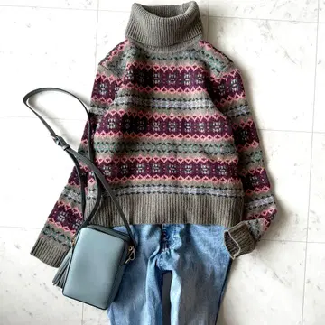 인기 로렌 랄프 로렌 페어아일 패턴 터틀넥 스웨터 크롭