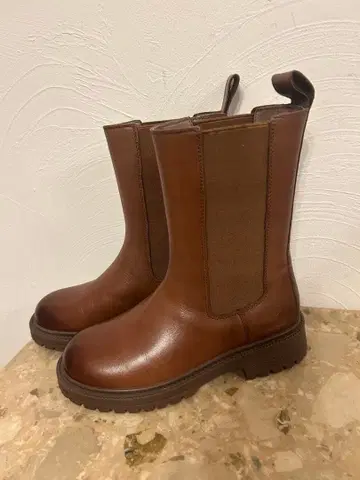 브라운 가죽 사이드 고어 부츠 여성용 37 (24cm)