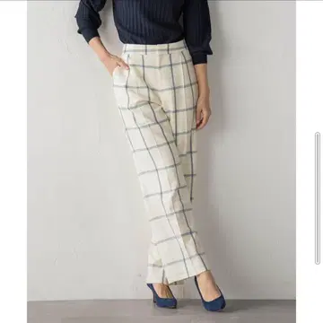 새상품 미사용 Viaggio Blu 사크소니아 스트레치 체크 팬츠 화이트