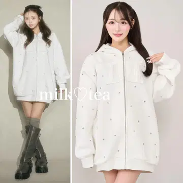 택 포함 새상품 다리치 화이트 프리 DD 로고 비쥬 지퍼 후드티 화이트