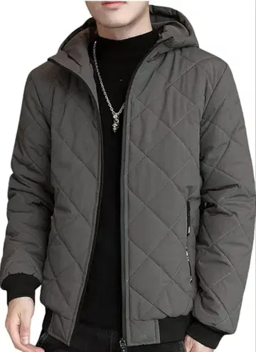 [67] 다크 그레이 XL 퀼팅 다운 자켓 후드 부착
