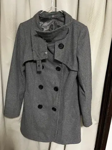 그레이 더블 브레스트 울 피 코트