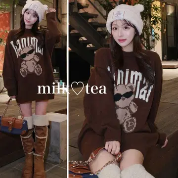 택 포함 새상품 다리치 Danimal 베어 니트 풀오버 브라운 프리