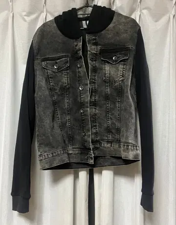 H&M DIVIDED 후드 부착 데님 자켓 그레이/블랙