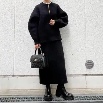 machatt 2종 셋업 부클 니트 블랙