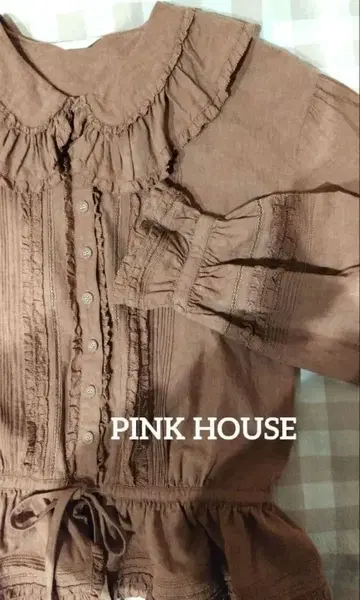 핑크하우스 코튼 프릴 블라우스 브라운