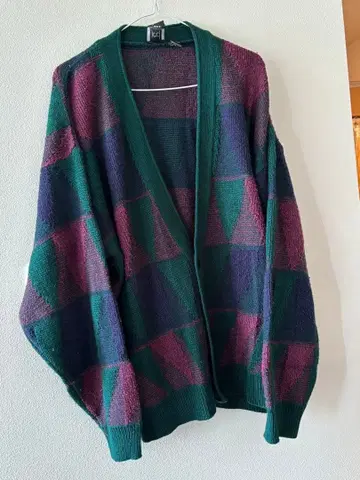 기하학 패턴 니트 가디건 그린