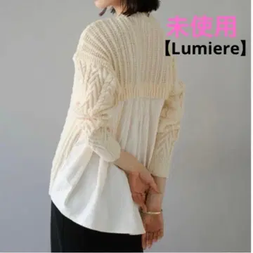 미사용 [ Lumiere ] 직물 레이어드 브릭 플리츠 케이블 니트