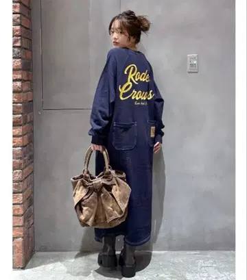 로데오 크라운 래글런 칼라 스티치 원피스 롱 원피스 네이비