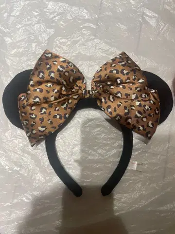 레오파드 무늬 리본 미니 머리띠
