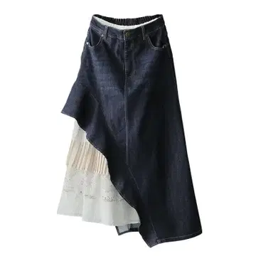 비대칭 다크 데님 스커트