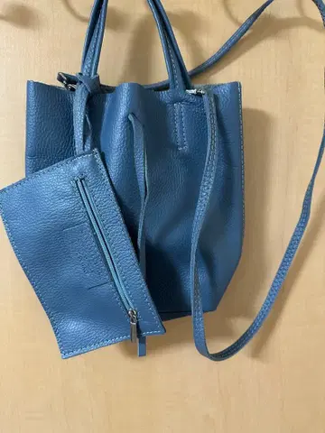천연 가죽 블루 백 파우치 포함