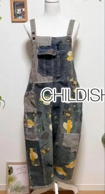 고양이 무늬 고양이 데님 오버롤 살로펫 데님 빅 사이즈