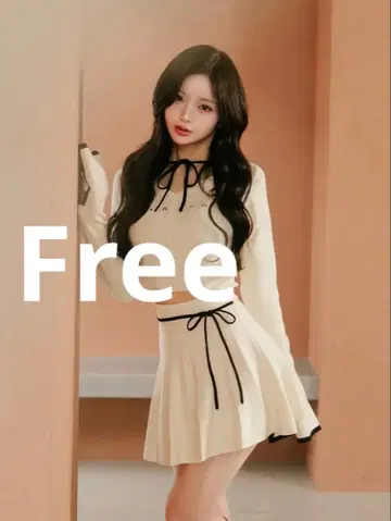 다리치 허리 오픈 리본 디자인 니트 미니 원피스