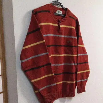 Crocodile 스트라이프 니트 스웨터 빨간색 오렌지 계열 LL 사이즈