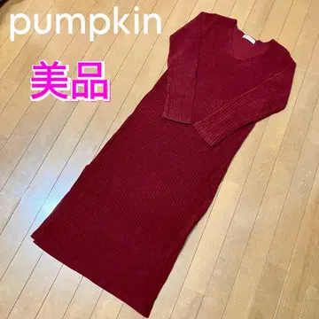 pumpkin 롱 원피스 리브 니트 와인 레드 M
