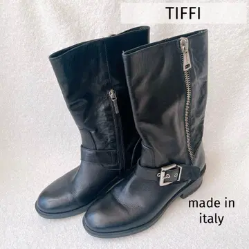 TIFFI 이탈리아제 블랙 부츠 사이드 지퍼 벨트 티피