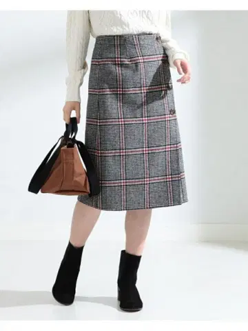 Ray BEAMS 체크 무늬 리버서블 랩스커트 울 버튼