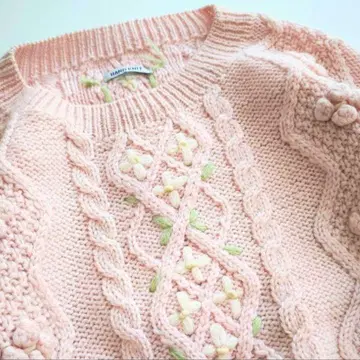 빈티지 꽃 모티브 니트 스웨터 핸드 니트