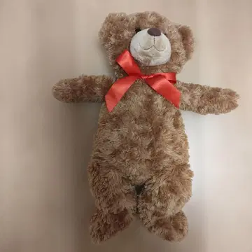 브라운 곰 봉제 인형 빨간색 리본 포함