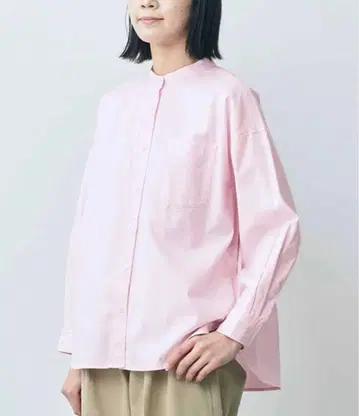 [ 정가 7590엔 ] 라이트 핑크 스탠드 카라 셔츠