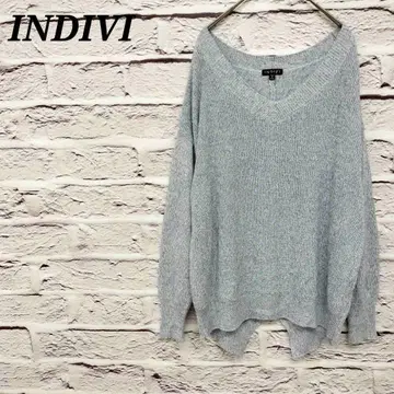 인디비 V넥 코튼 블렌드 긴팔 니트 스웨터 백 슬릿