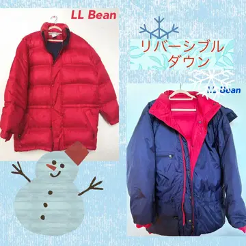 LL.Bean 빨간색 네이비 리버서블 다운