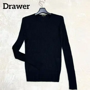 새상품급 드로어 18G 캐시미어 실크 리브 크루넥 니트 블랙