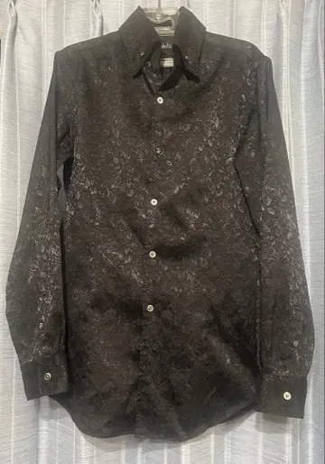 토네이도 마트 긴팔 광택 드레스 셔츠 블랙 로즈 패턴 L 사이즈