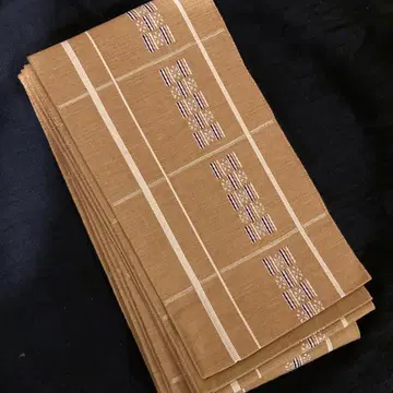 하카타 직물 길상 문양 아마색 리버서블 반폭 오비