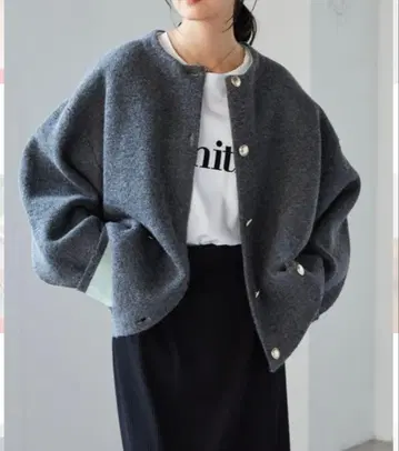 RANAN 골드 버튼 배색 니트 자켓 가디건