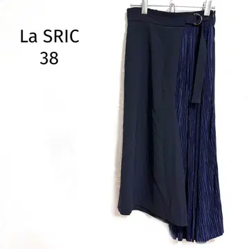 시크 팬츠 스커트처럼 보이는 디자인 플리츠 절개 네이비 깔끔한