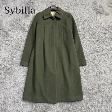 새상품급 시빌라 울 롱 코트 싸개 단추 그린 고급 A 라인 S