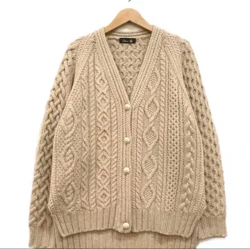 드로어 베이지 케이블 니트 가디건